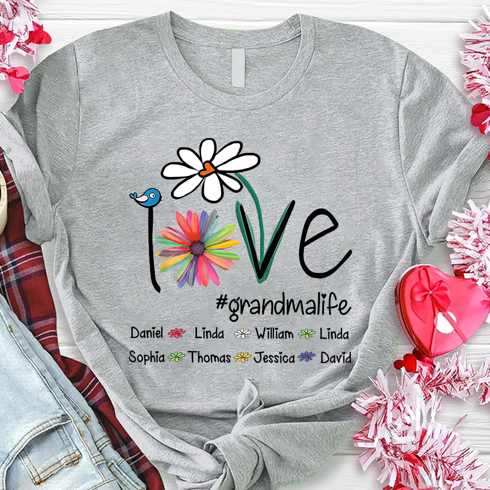 Personalized Love Grandma Life Flower And Grandkids T-shirt