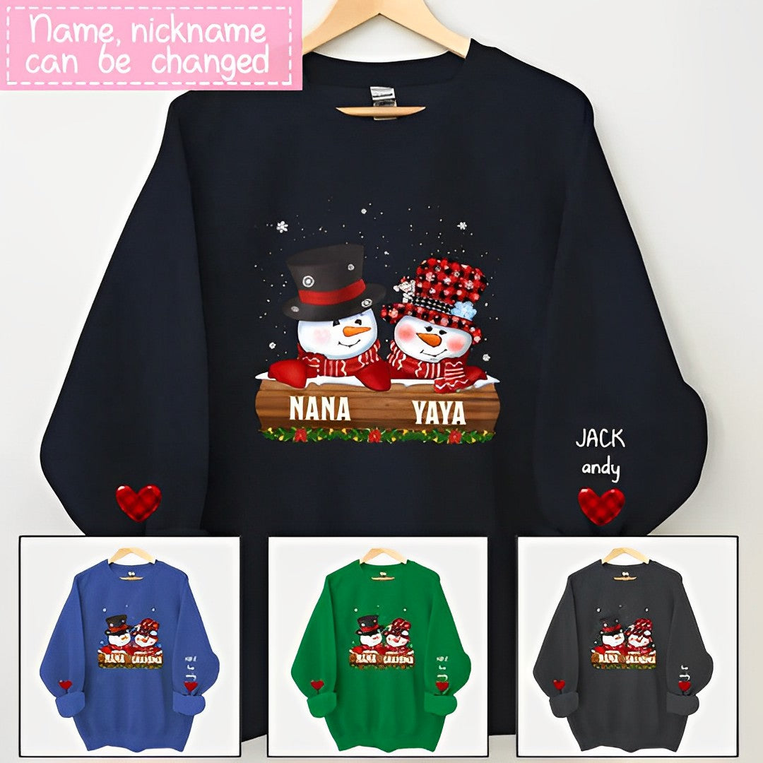 Sparkling Christmas Snowman Papa Nana Dad Mom Heart Kids In Snowball Personalized Sweatshirt