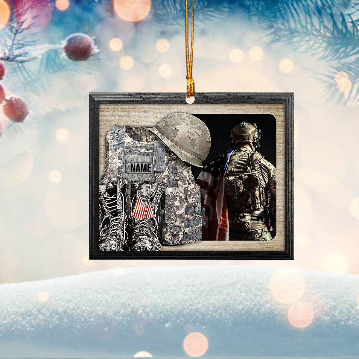 Custom Veteran Soldier Backpack Military Army Flat 2D Ornament, Personalized Photo