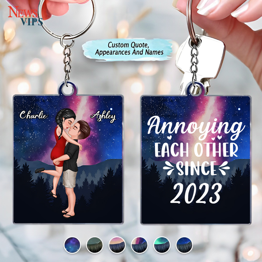 Couples Are Hugging And Kissing Under The Stars, Sky Forest Personalized Keychain