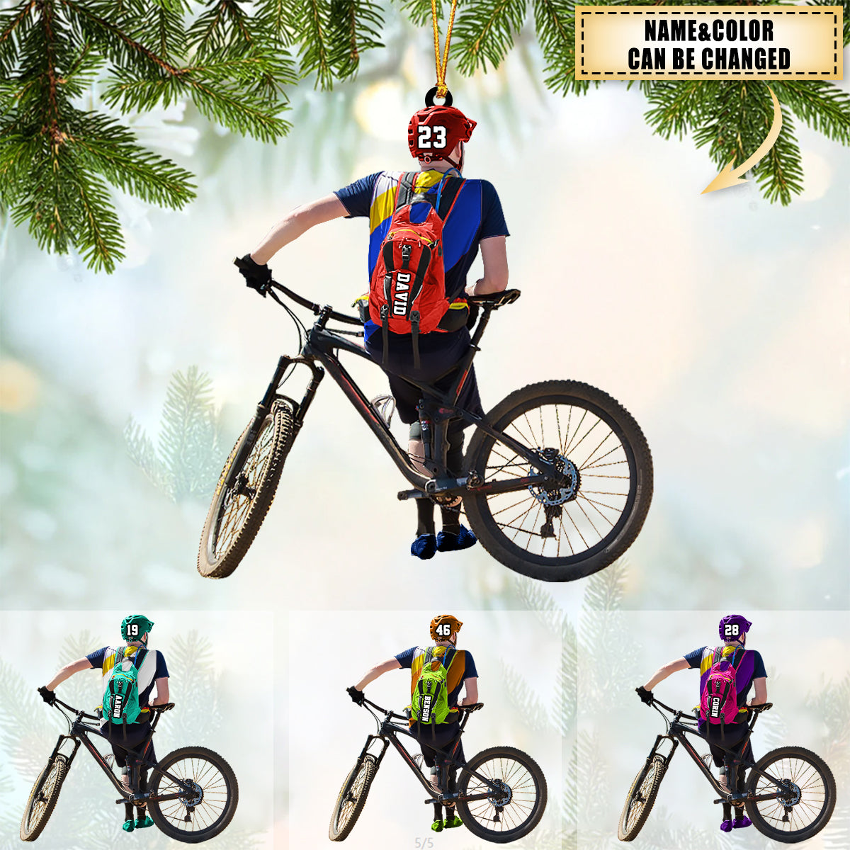 Personalized Mountain Biking Ornament, Custom Name Acrylic Flat  Ornament