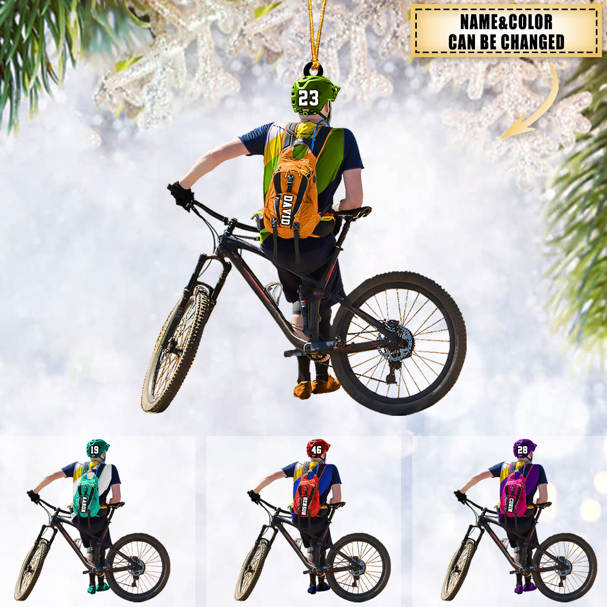 Personalized Mountain Biking Ornament, Custom Name Acrylic Flat  Ornament