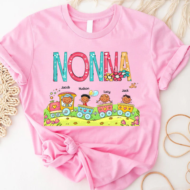 Grandma Mom Cute Kids On The Train Of Love Mother's Day Birthday Anniversary Gift Personalized Tshirt