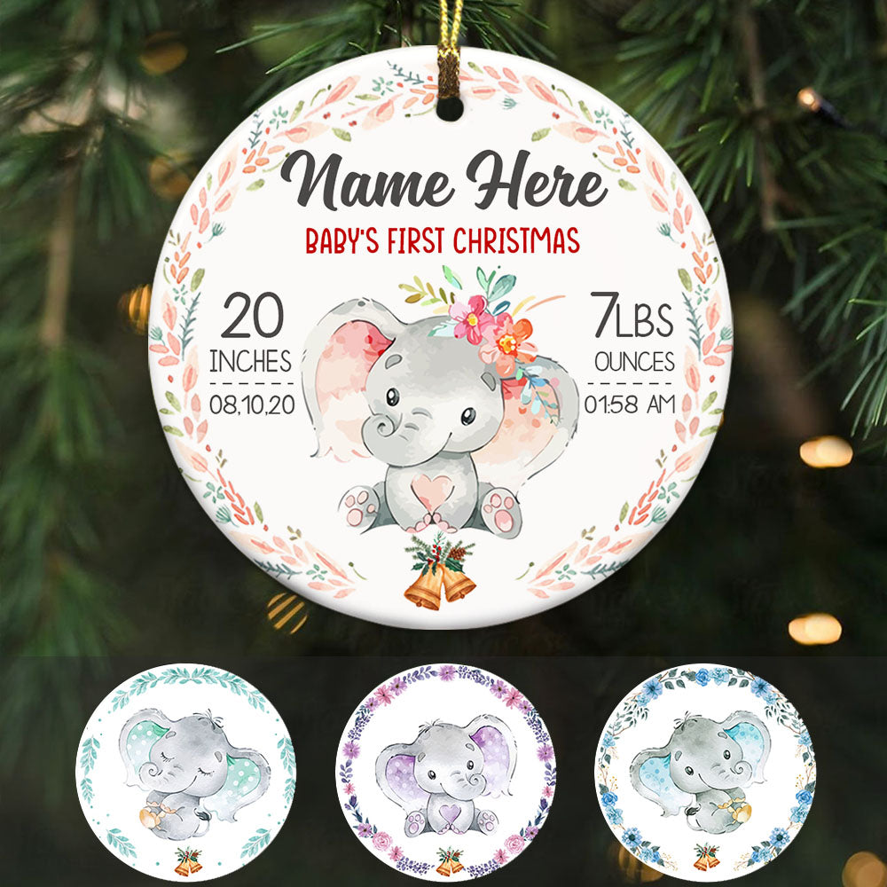 Elephant Baby First Christmas Circle Ornament