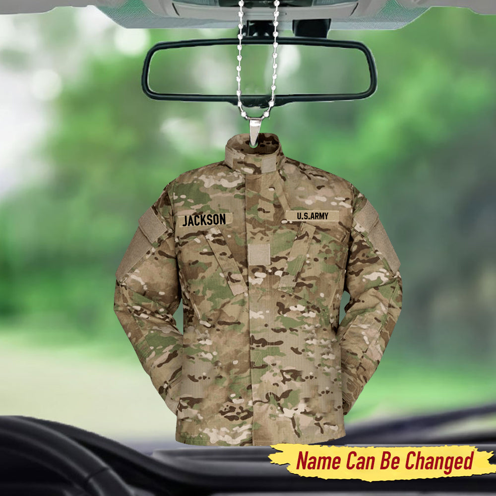 PERSONALIZED US VETERAN CAMO CAR HANGING ORNAMENT
