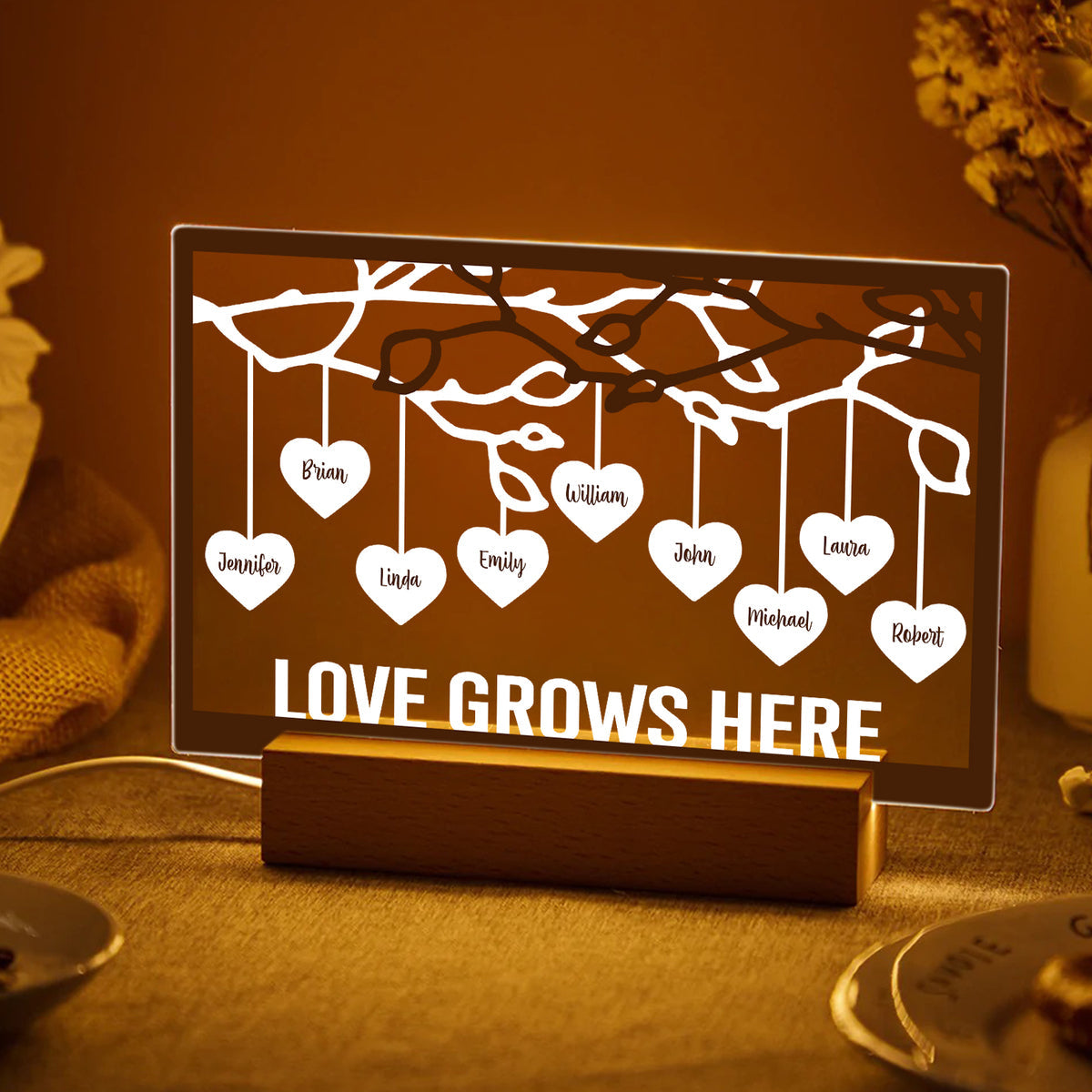 Family Tree Love Grows Here - Personalized Acrylic LED Lam