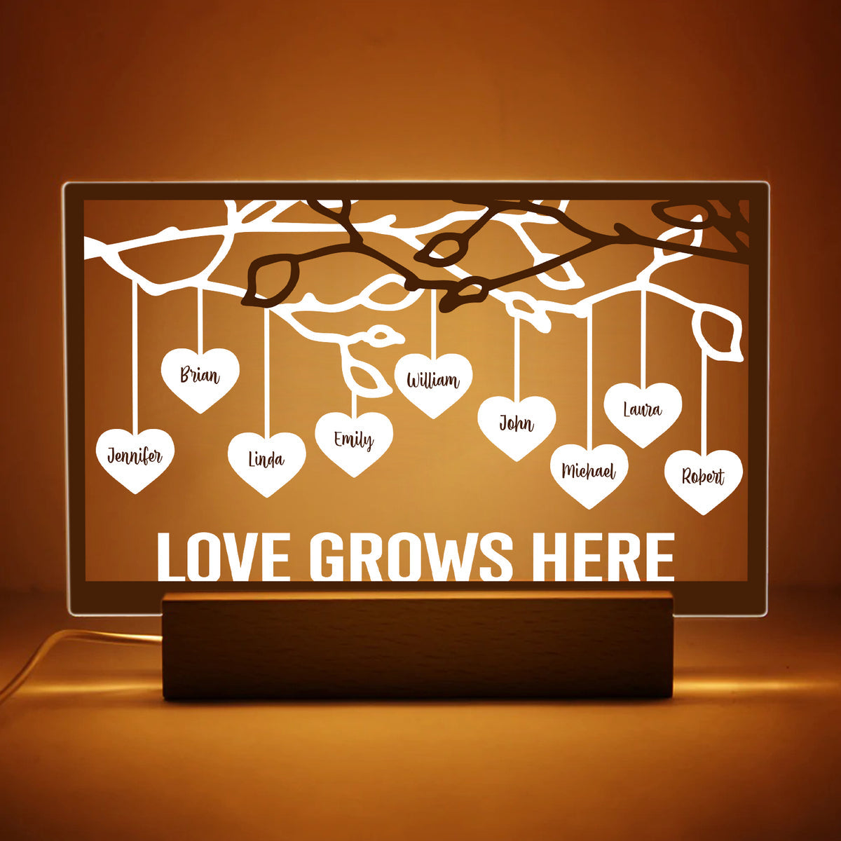 Family Tree Love Grows Here - Personalized Acrylic LED Lam