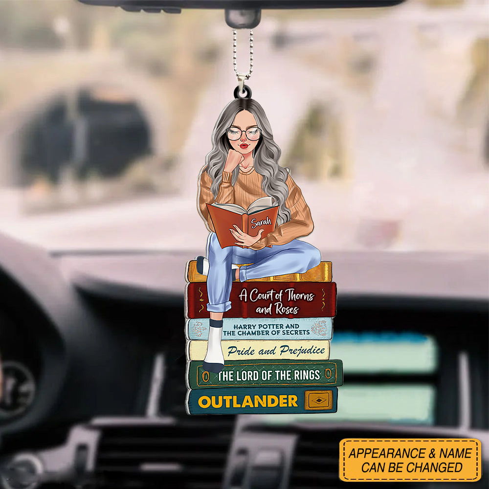 Custom Book Titles - Personalized Car Acrylic Ornament - A Sitting Girl, Read And Chill