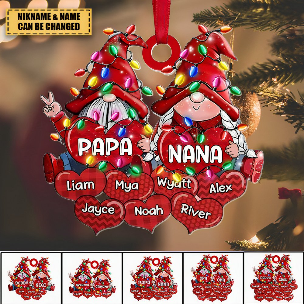 Colorful Christmas Noel Light Dwarf Pappy Nana Daddy Mommy Sweet Heart Kids Personalized Ornament
