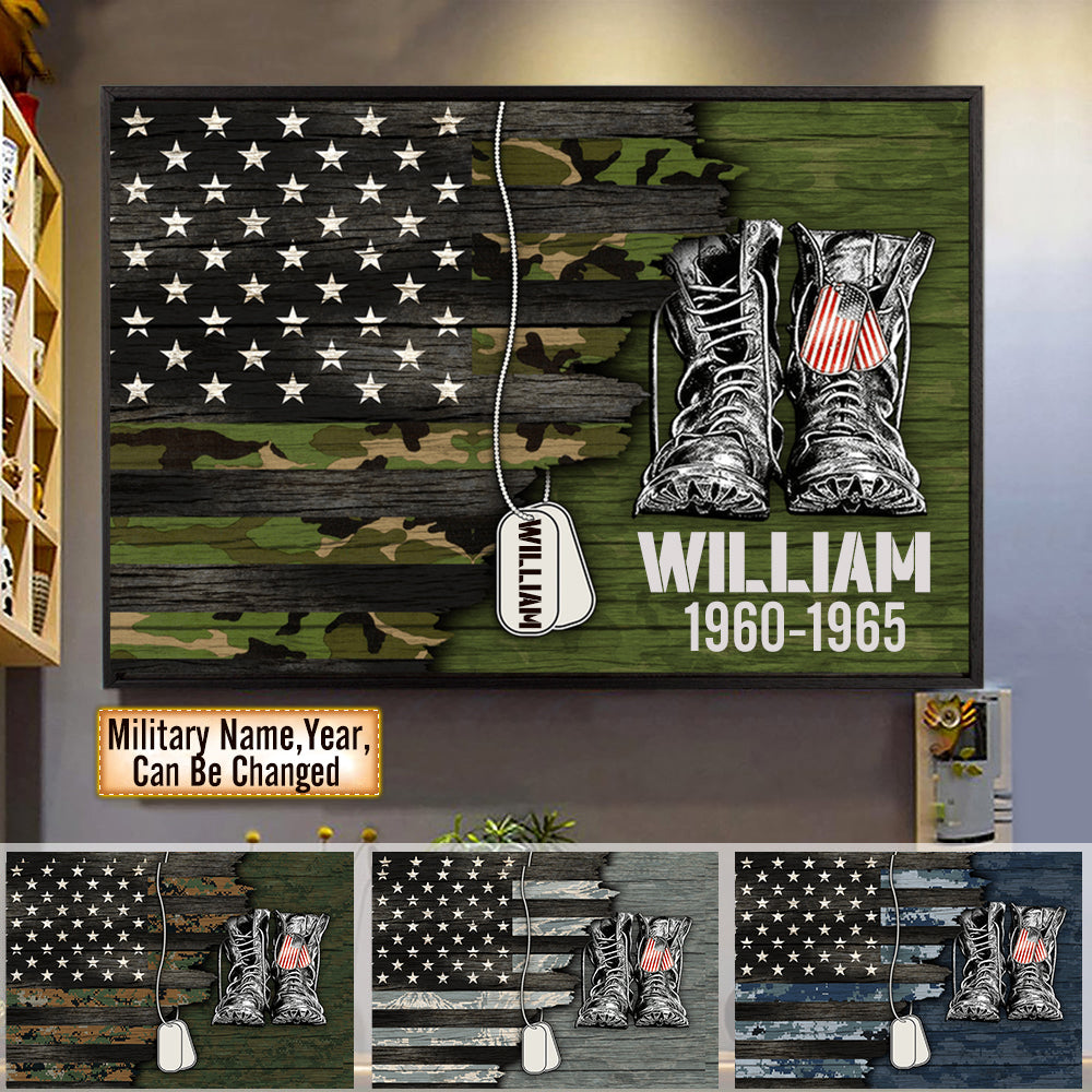 Half Camouflage Flag Military Veteran Personalized Custom Horizontal Poster