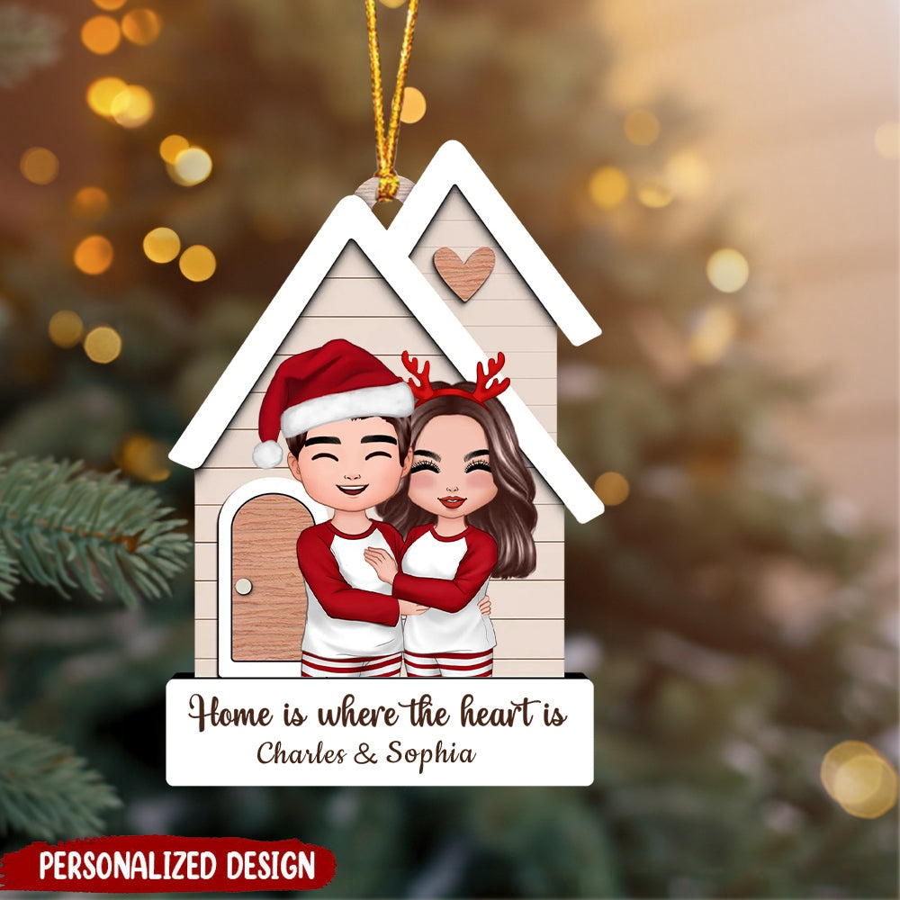 Home Sweet Home Couple Standing Outdoor Personalized Wooden Ornament