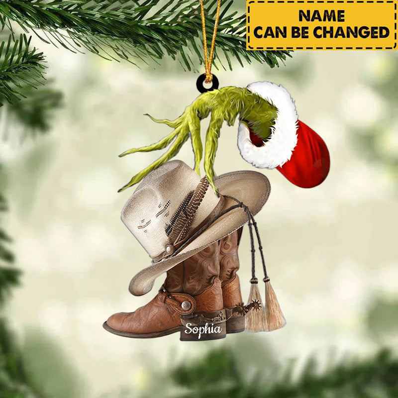 Personalized Boots And Hat Cowboy Flat Acrylic Christmas Hanging Ornament
