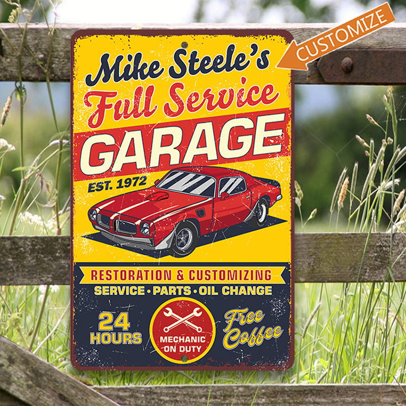Personalized Car Repair Garage Metal Sign
