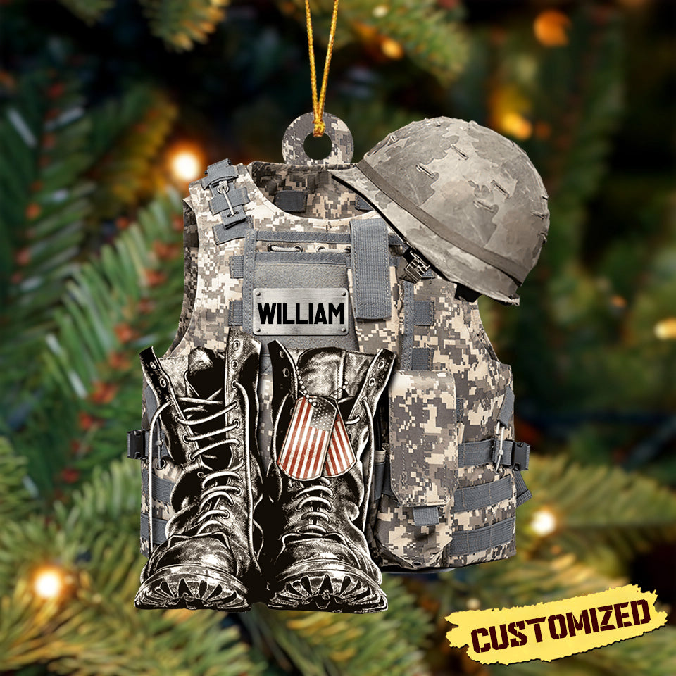 MILITARY UNIFORM - BOOTS & HAT - PERSONALIZED FLAT ACRYLIC ORNAMENT