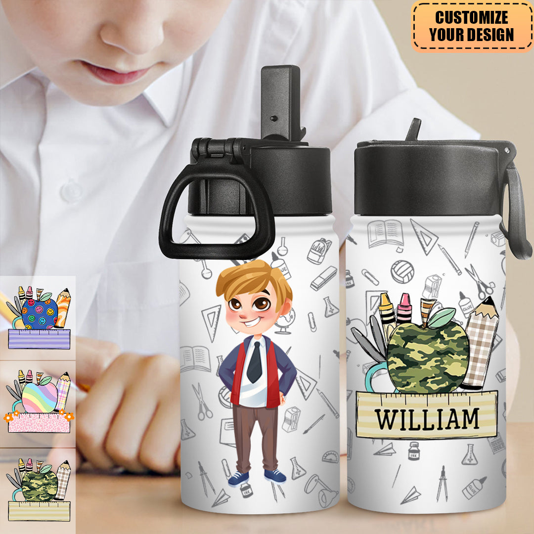 Affirmations for Kids - Personalized Kids Water Bottle With Straw Lid - Birthday, Back To School Gift For Student, Son, Daughter