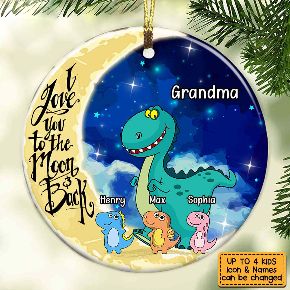 Love You To The Moon Grandma Grandkids Dinosaur Circle Ornament