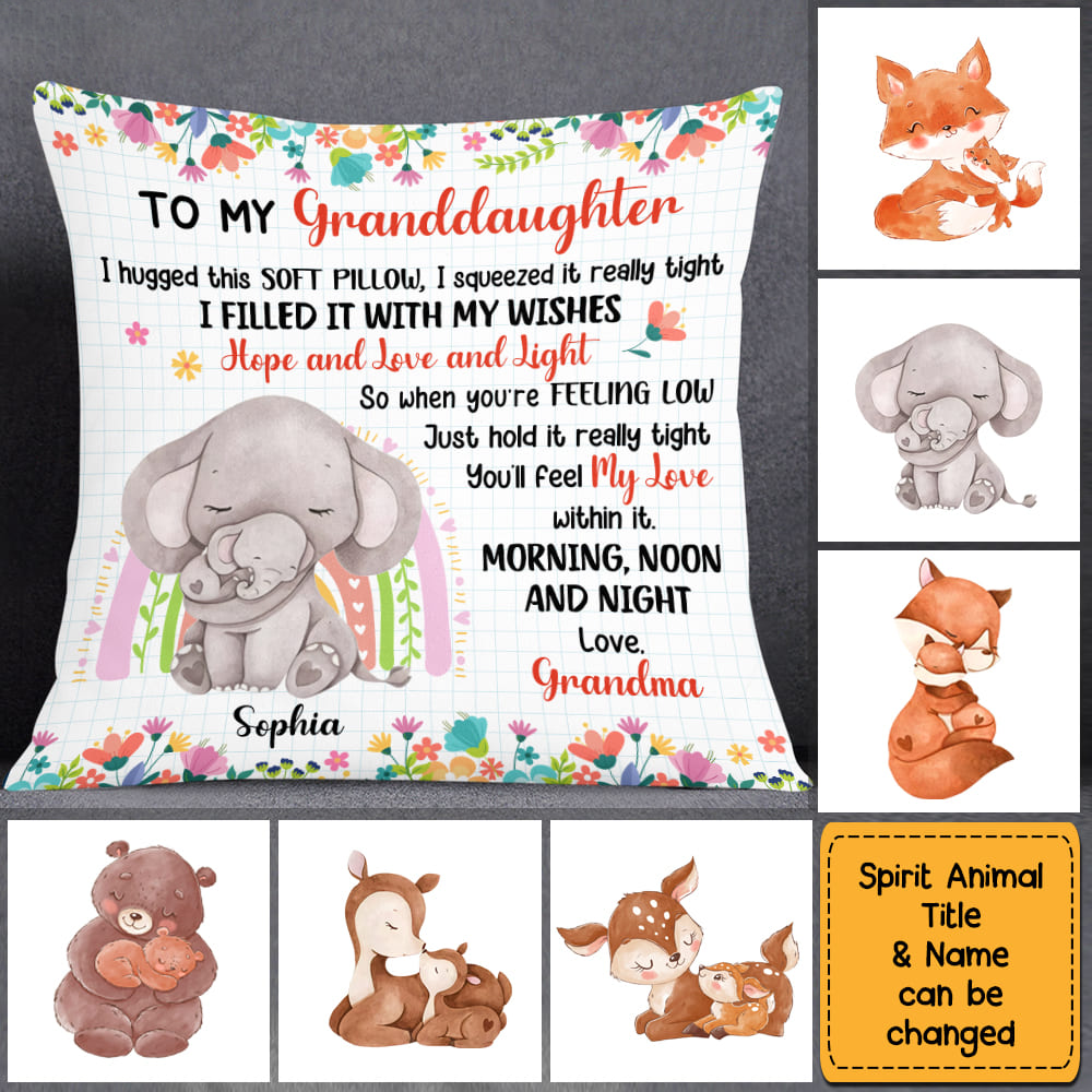 Personalized Grandson Granddaughter Hug This Animals Pillow