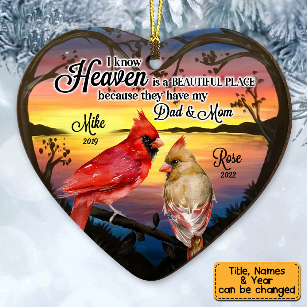 Heaven Is A Beautiful Place Cardinal Memo Heart Ceramics Ornament
