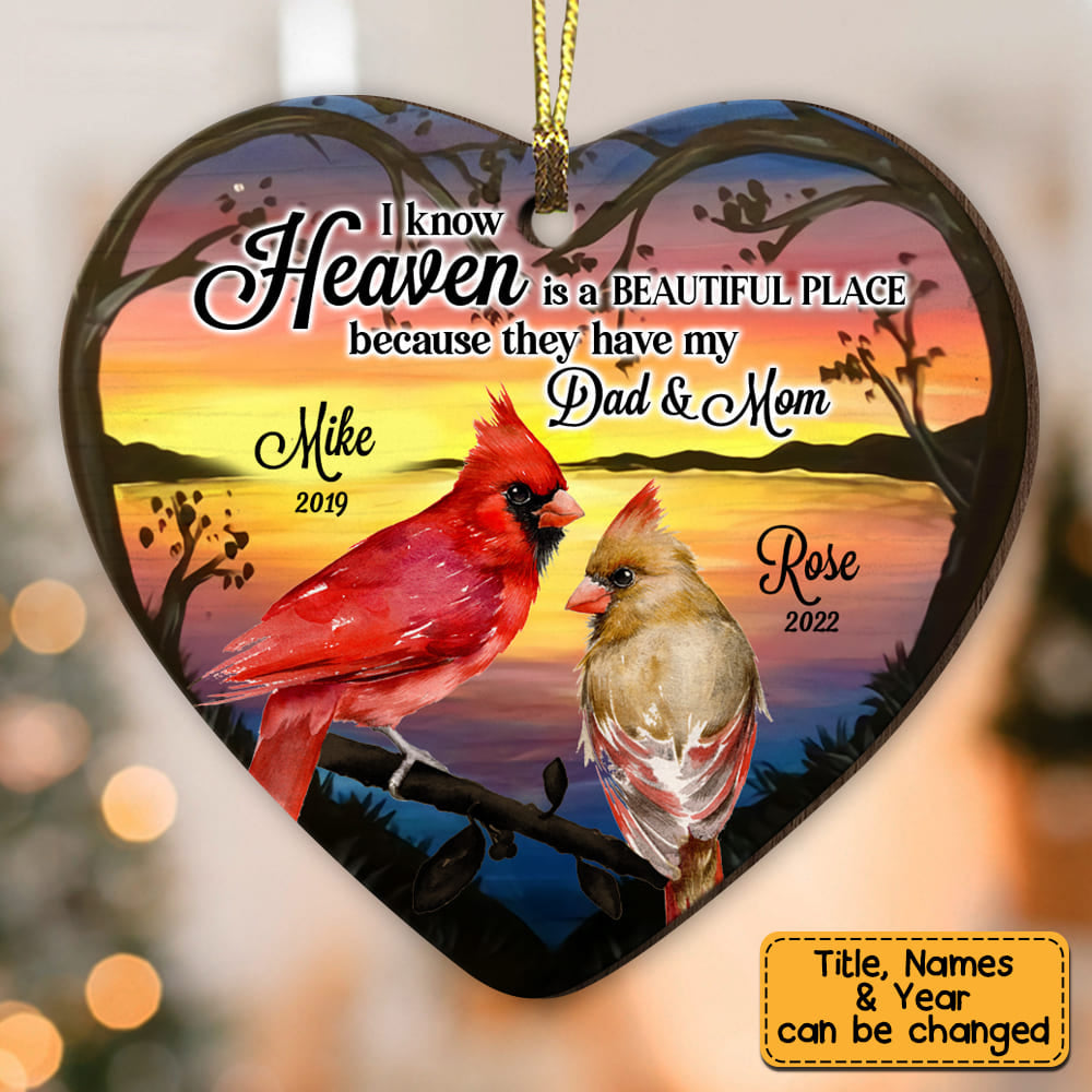 Heaven Is A Beautiful Place Cardinal Memo Heart Ceramics Ornament