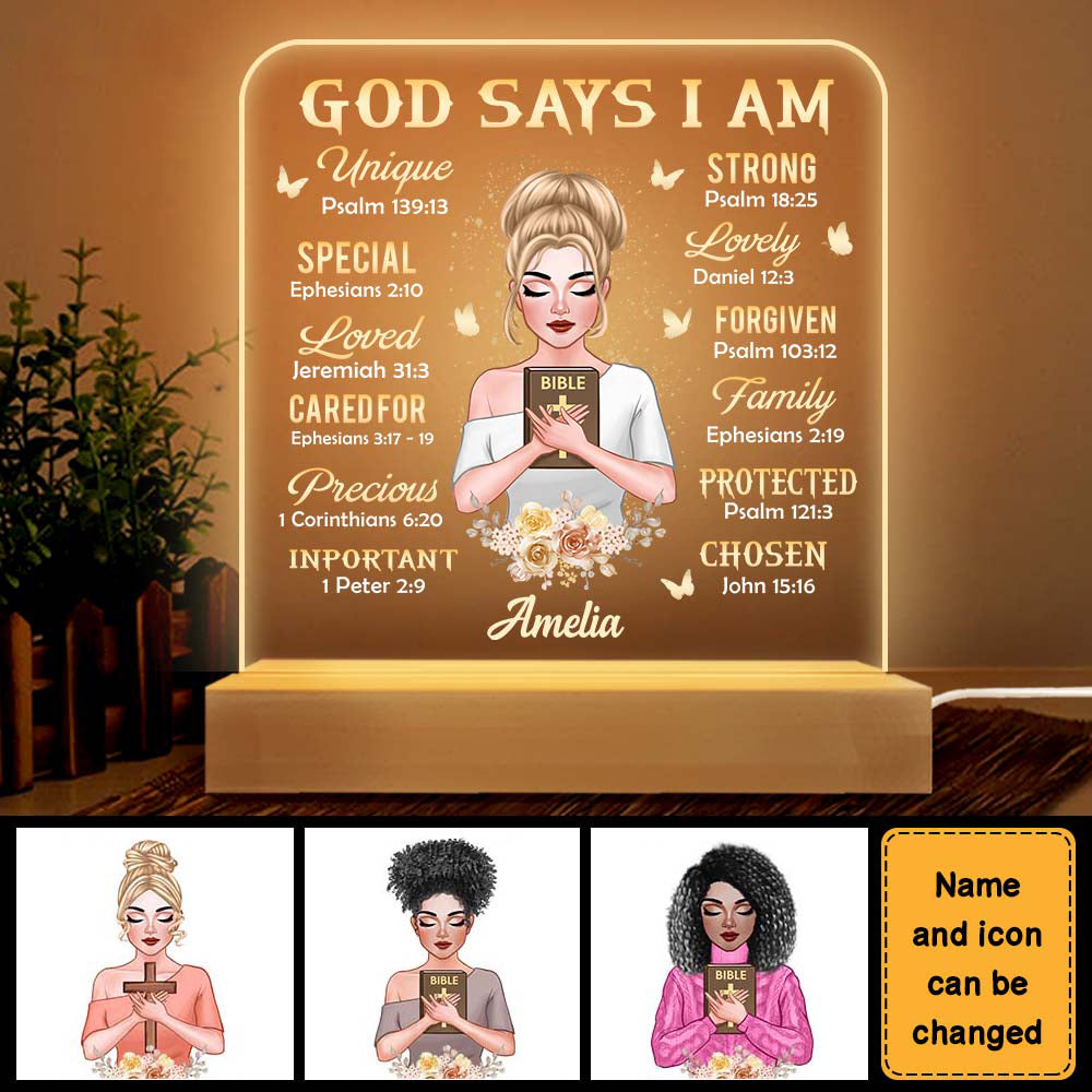 Gift For Daughter God Says I Am Bible Verses Plaque LED Lamp Night Light