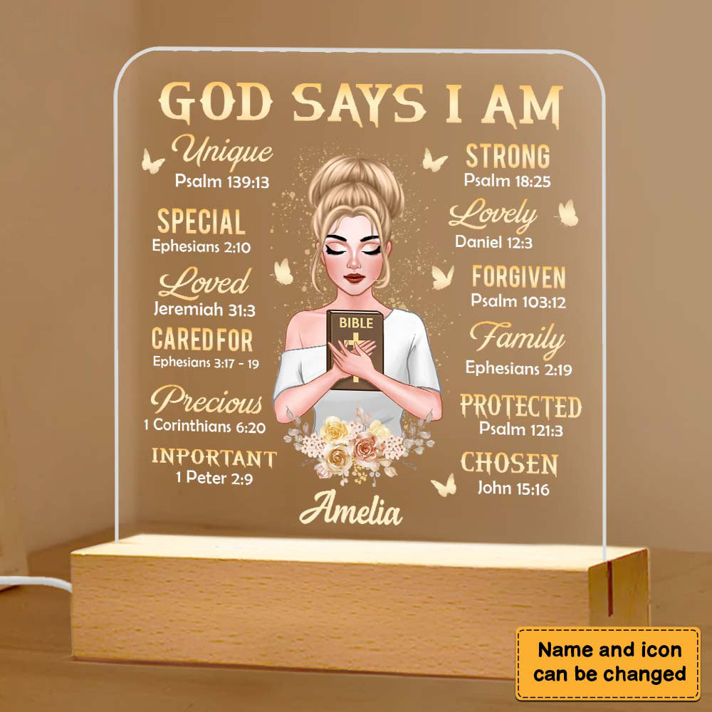 Gift For Daughter God Says I Am Bible Verses Plaque LED Lamp Night Light