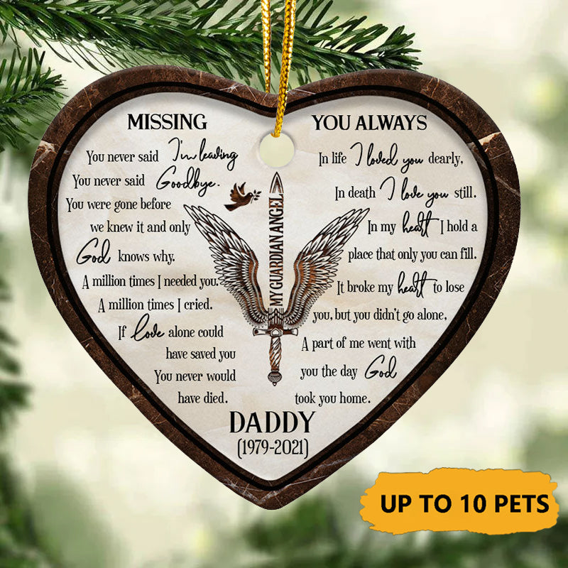 Missing You Always Angel Wings - Memorial Gift - Personalized Custom Heart Ceramic Ornament