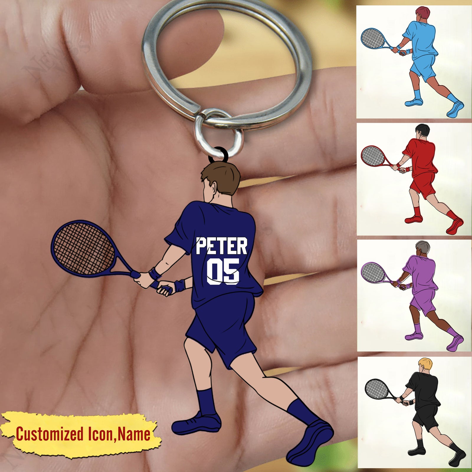 Personalized Tennis Boy Backhand Keychain