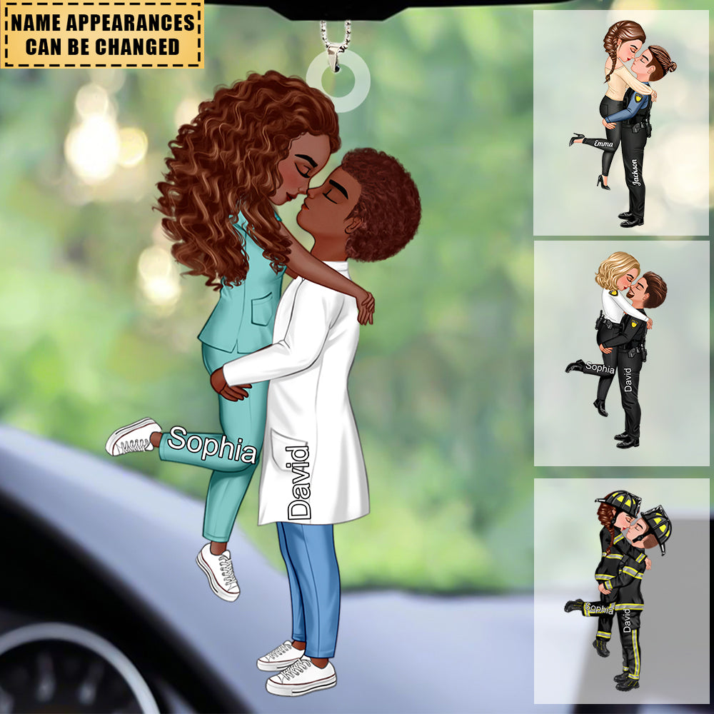 Personalized Car Ornament, Couple Portrait, Firefighter, Nurse, Police Officer, Teacher, Gifts by Occupation