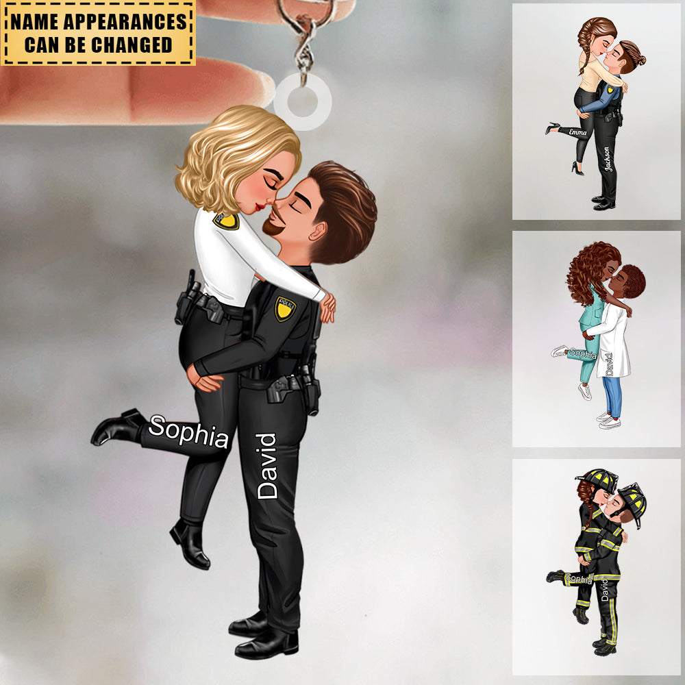 Personalized Keychain, Couple Portrait, Firefighter, Nurse, Police Officer, Teacher, Gifts by Occupation