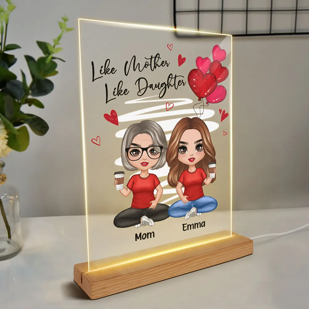Doll Mom And Daughters Sitting Gift For Mom Daughters Personalized Rectangle Acrylic Plaque LED Night Light
