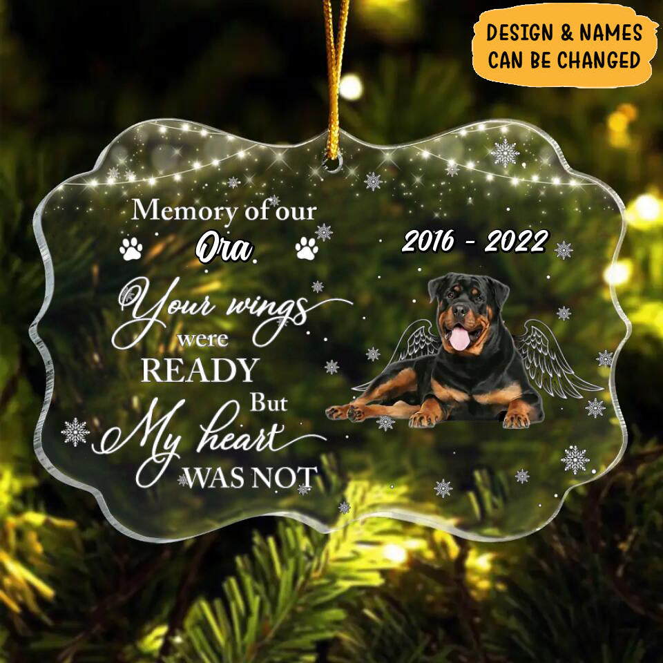 Custom Personalized Memorial Rectangle Acrylic Ornament-Your Wings Were Ready But My Heart Was Not