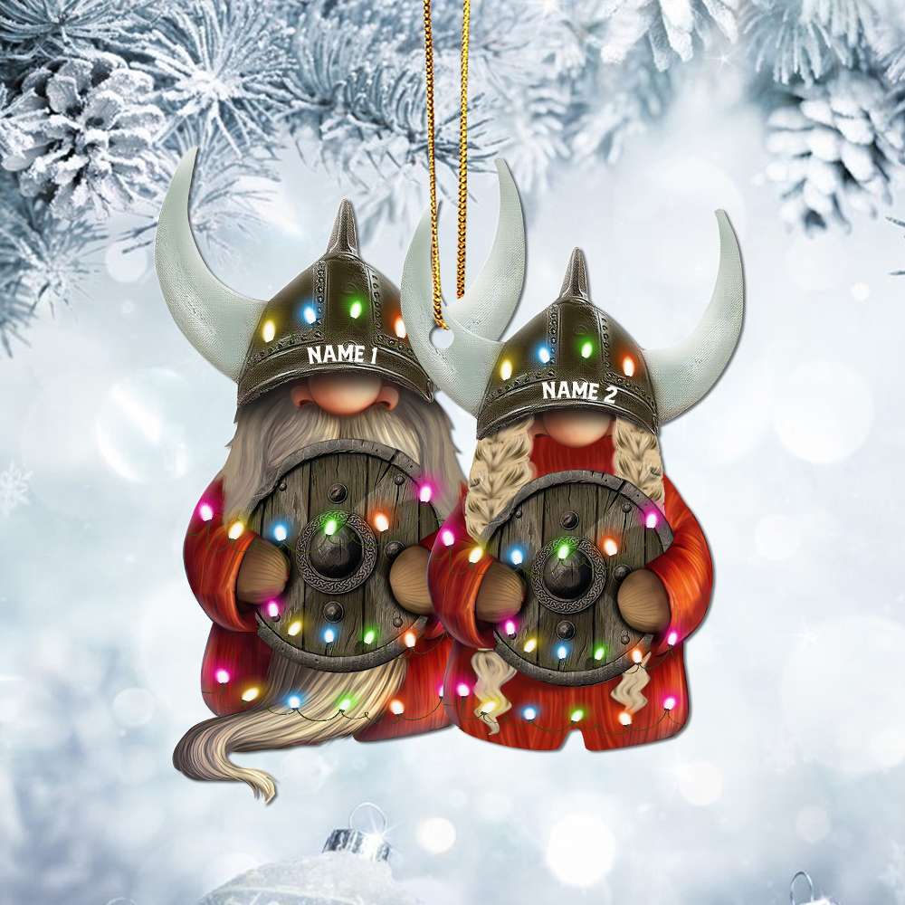 Viking DWARF Couple With Printed Christmas Light - Personalized Christmas Ornament - Gift For Couples