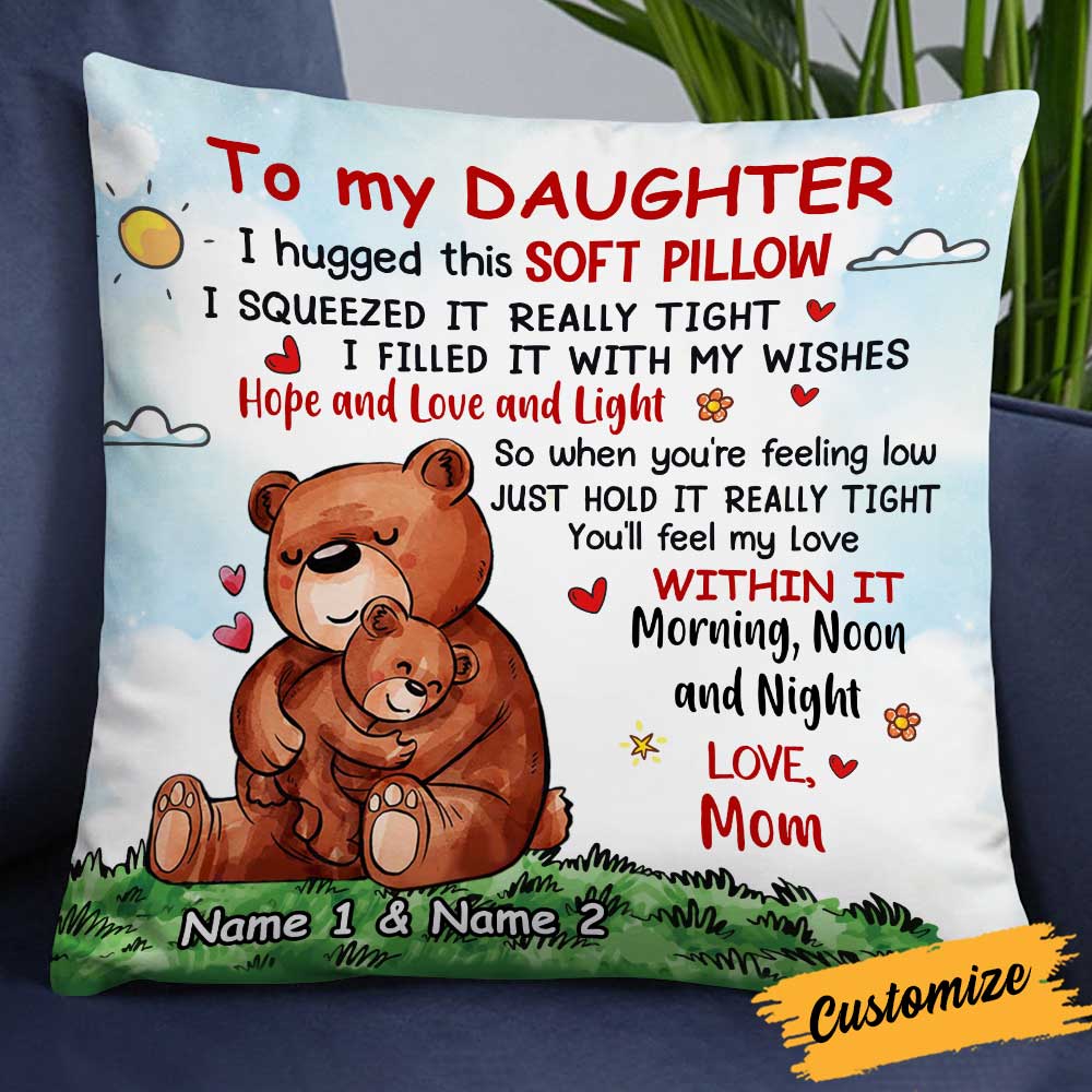 Personalized Bear Mom Grandma To Daughter Granddaughter Son Grandson Hug This Pillowcase