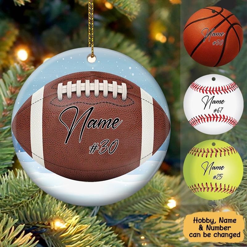 Personalized Sports Christmas Circle Ornament,Custom Name And Number Ornament