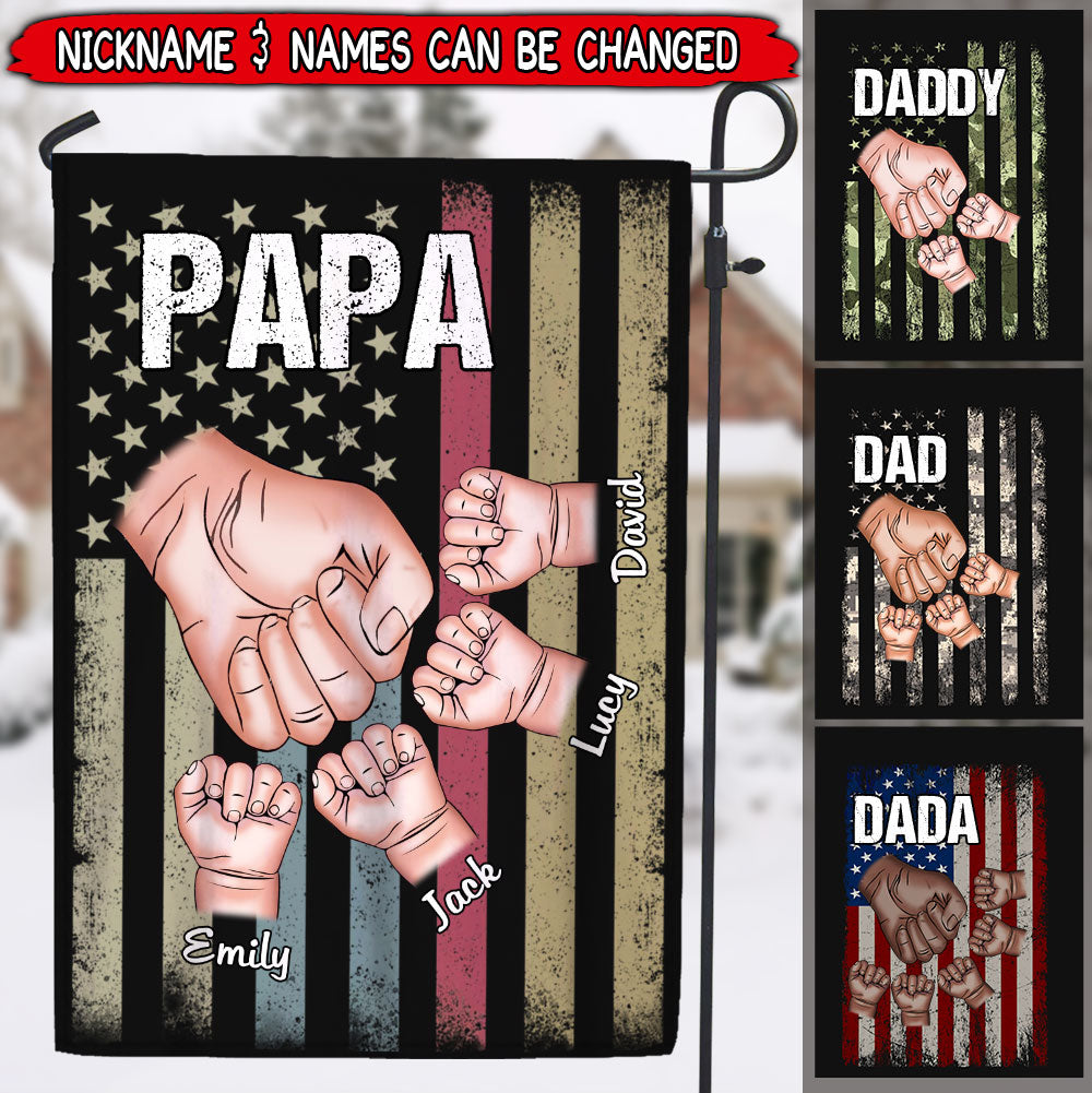4th Of July American Flag Grandpa Dad Kids Hand To Hands Personalized Flag