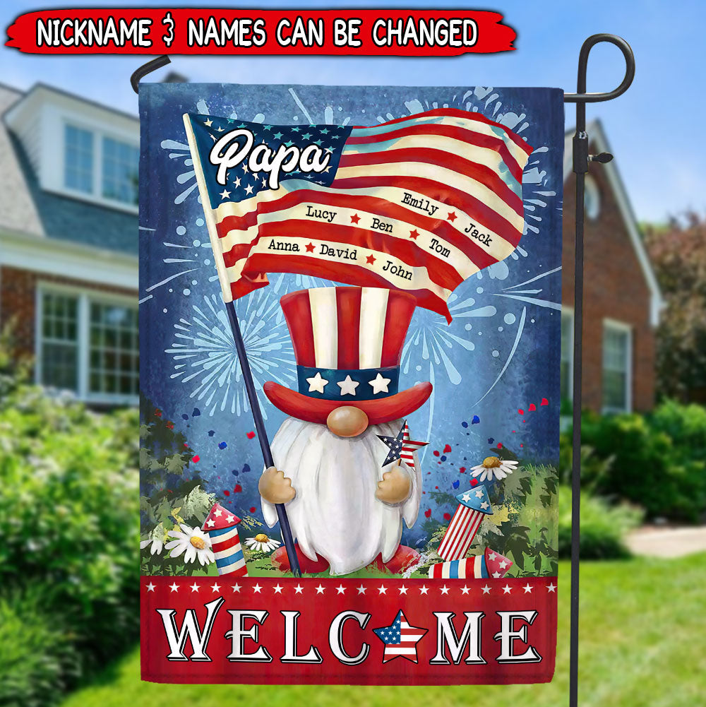 4th Of July Dwarf Grandpa Dad Holding American Flag Kids Personalized Flag