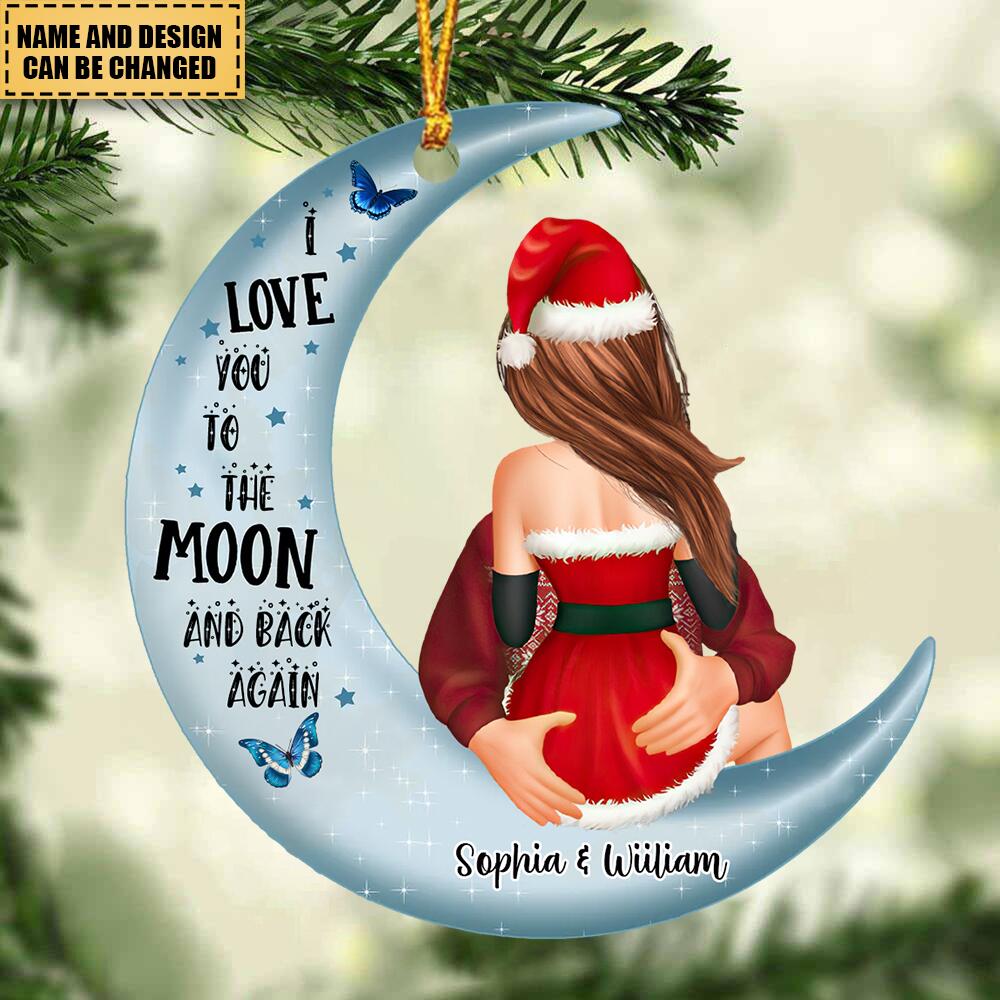 Couple On Moon Christmas Gift Personalized Acrylic Ornament - Perfect for Halloween and Christmas gifts