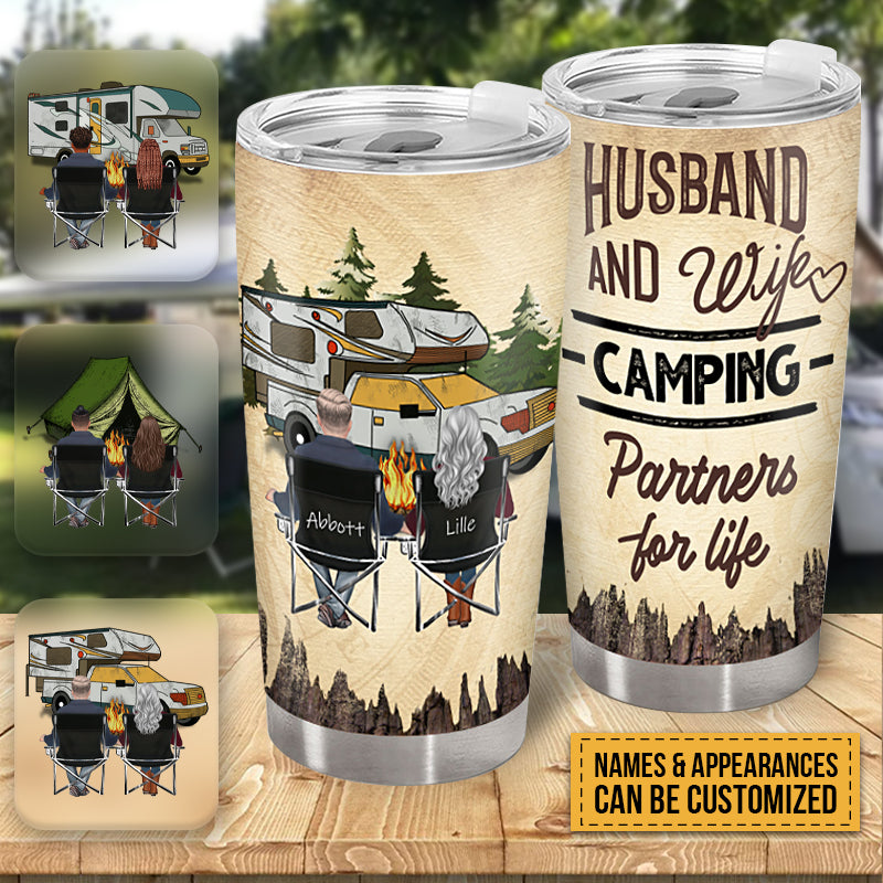 Husband And Wife Camping Partners For Life - Gift For Camping Lovers - Personalized Custom Tumble