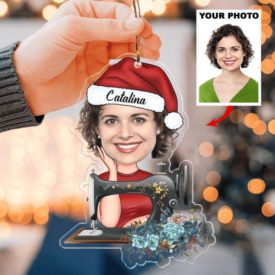 Personalized Photo Mica Ornament - Gift For Sewing Lover - Merry Christmas