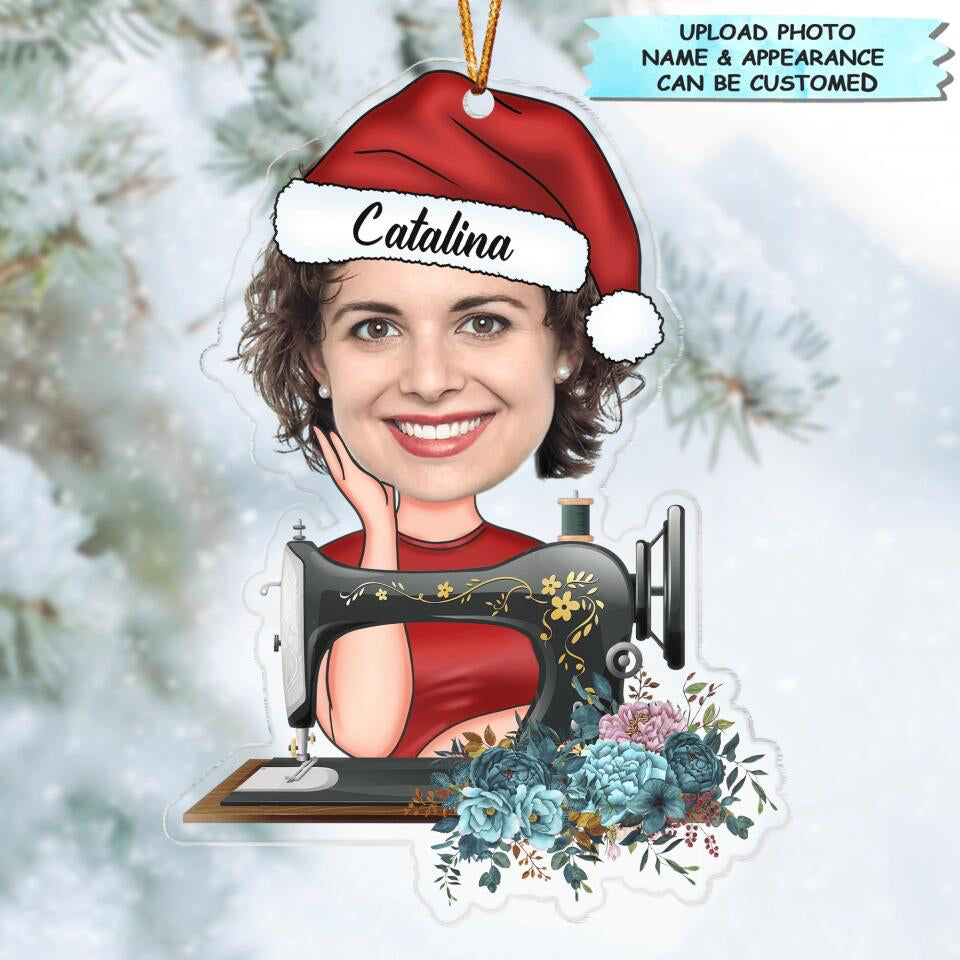 Personalized Photo Mica Ornament - Gift For Sewing Lover - Merry Christmas