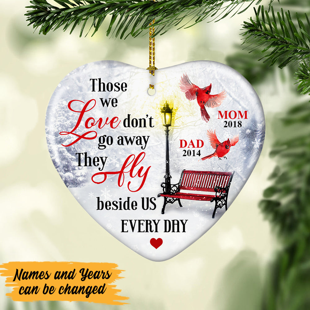 Cardinal Memorial Mom Dad Heart Ornament