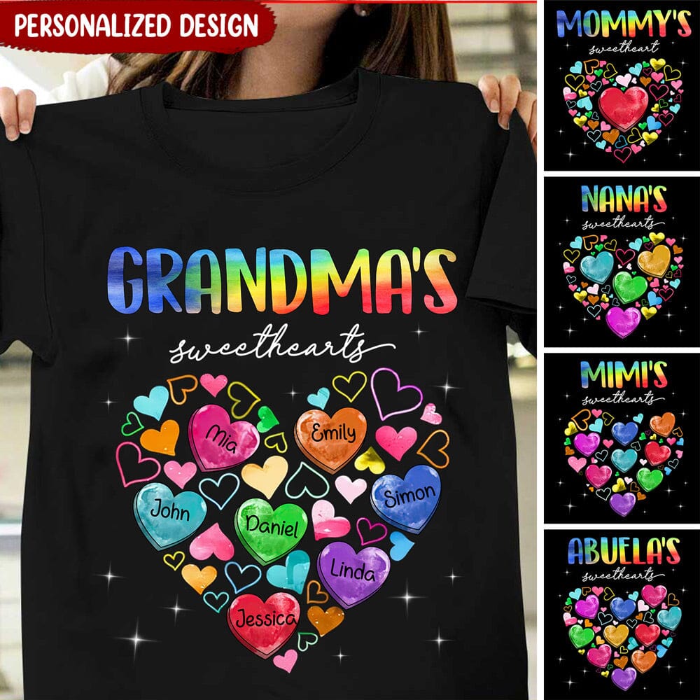 Colorful Heart Grandma Mommy Auntie Sweat Hearts Grandkids Personalized T-shirt