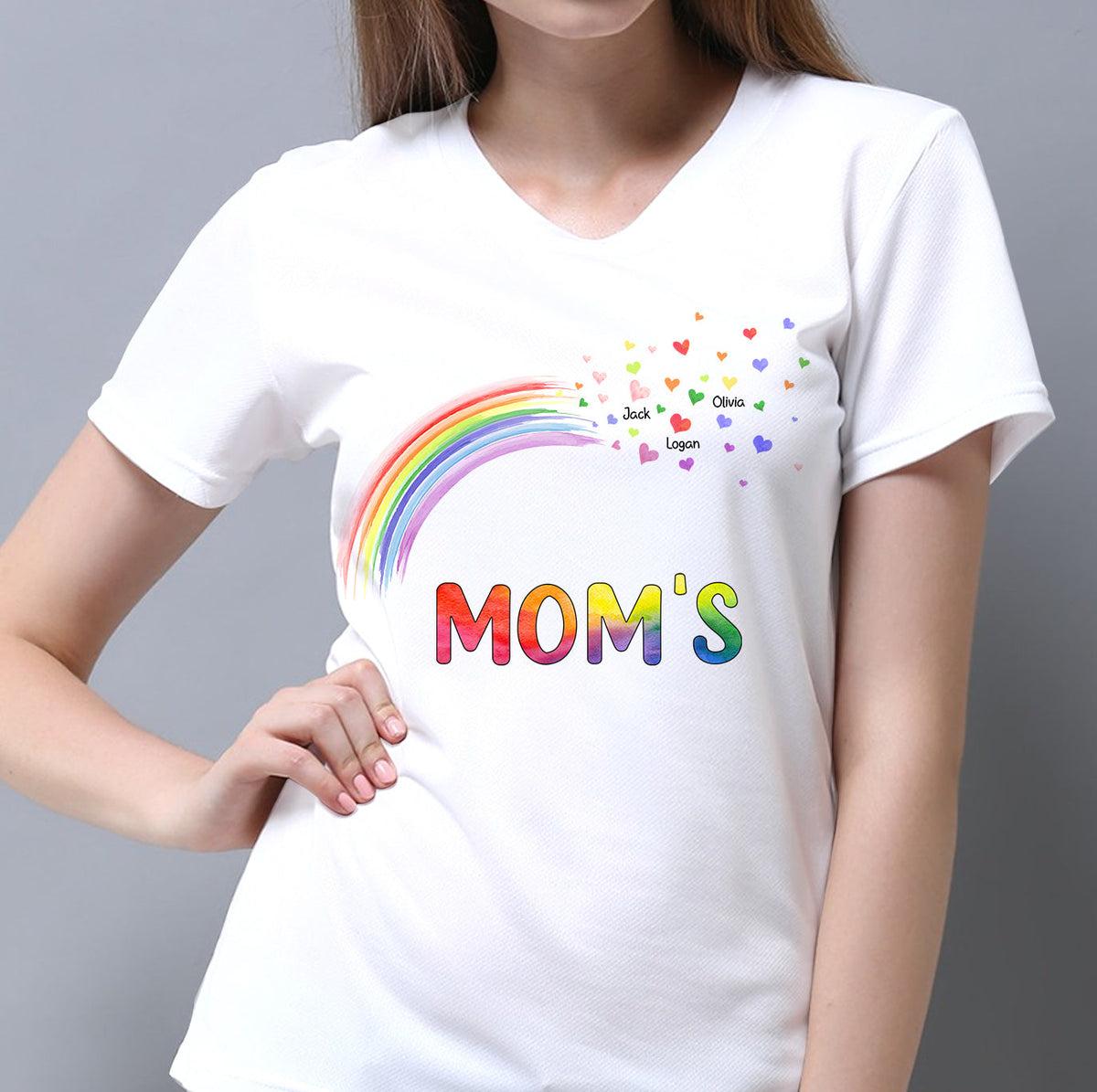 Colorful Rainbow Grandma Auntie Mom Little Heart Kids, Perfect Mother's Day Gift Personalized Shirt