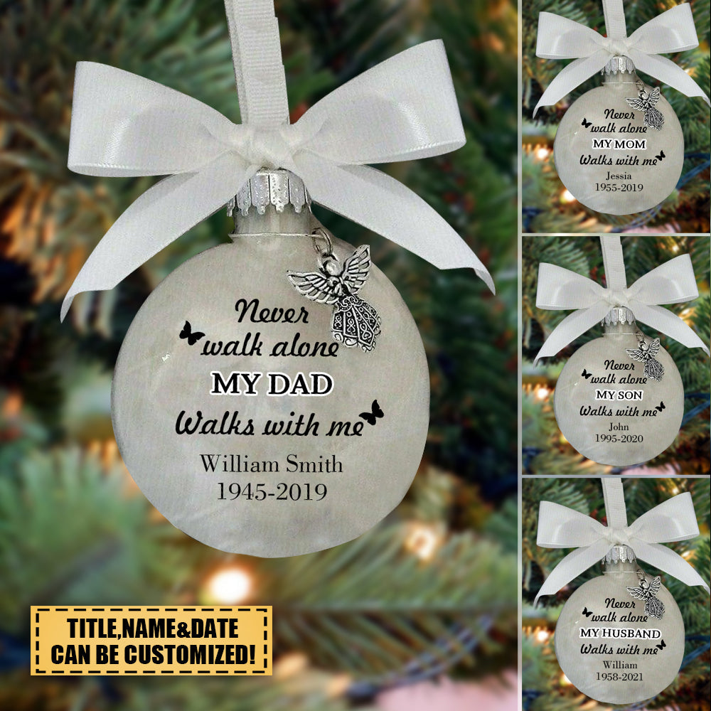 COMMEMORATE ORNAMENTS FEATHER BALL - NEVER WALK ALONE MEMORIAL ORNAMENT