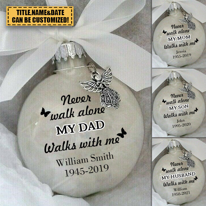 COMMEMORATE ORNAMENTS FEATHER BALL - NEVER WALK ALONE MEMORIAL ORNAMENT