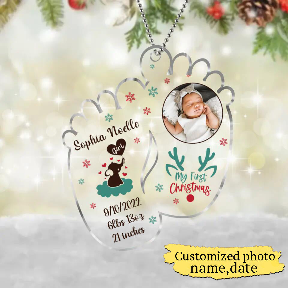 Personalized Feet Acrylic Ornament-Upload Baby Photo-Christmas Gift Idea