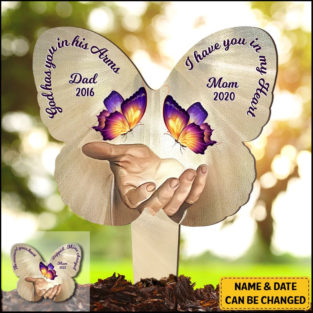 God has you in his arms I have you in my heart Butterfly Personalized Memorial Acrylic Plaque Stake