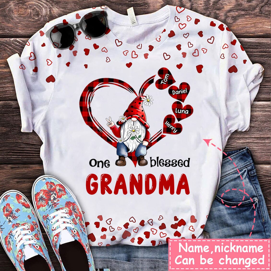 Personalized Grandma Mom Heart Mothers Day Best Gift Red Plaid 3D T-shirt