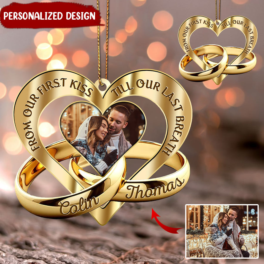 Customized From Our First Kiss Christmas Couple Names Upload Photo Ornament