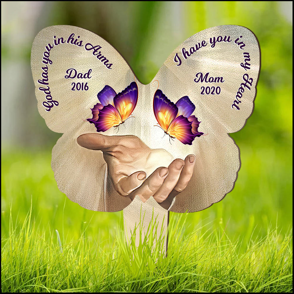 God has you in his arms I have you in my heart Butterfly Personalized Memorial Acrylic Plaque Stake